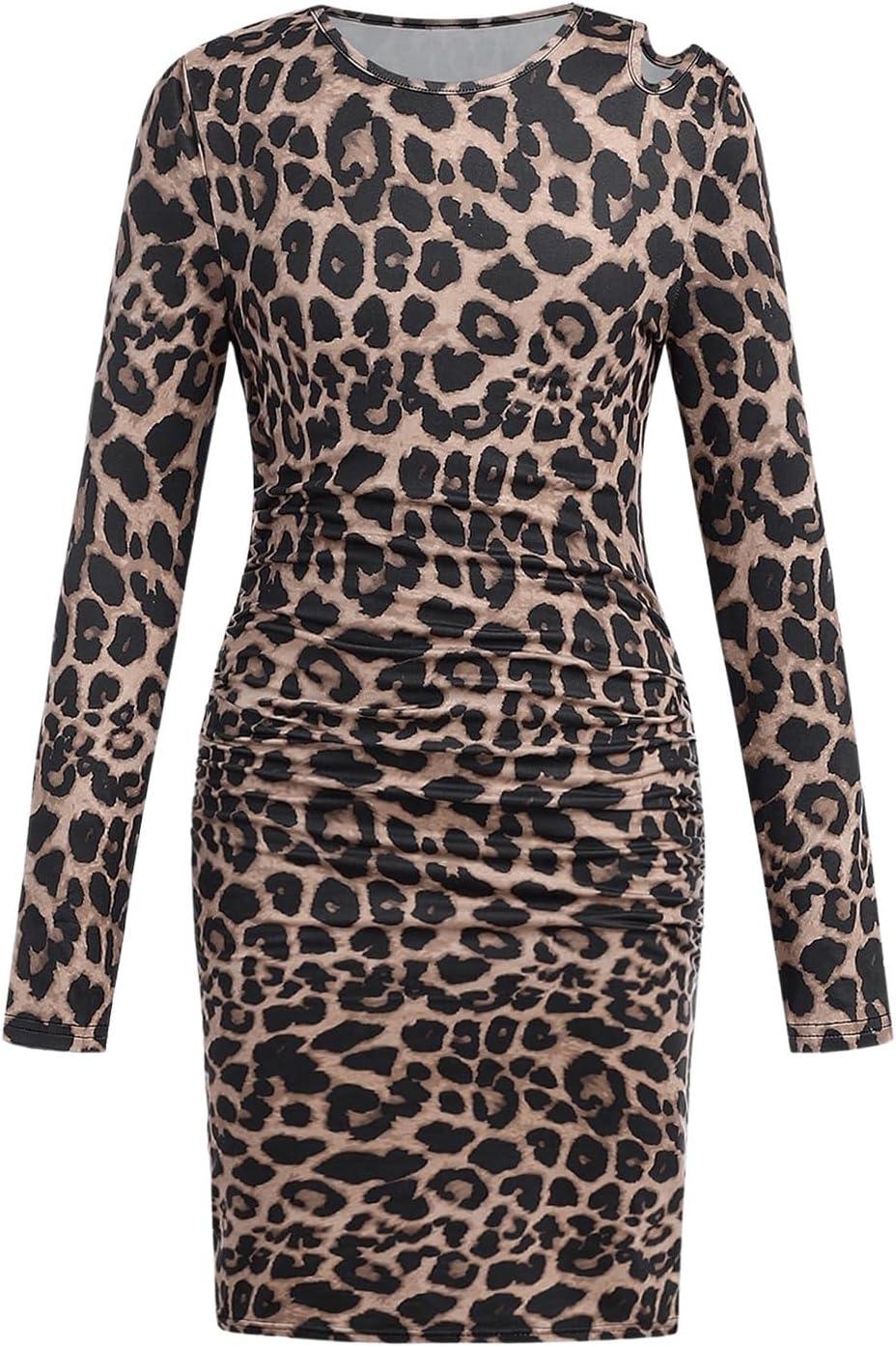 imageFloerns Girls Long Sleeve Mock Neck Rib Knit Fitted Pencil DressLeopard