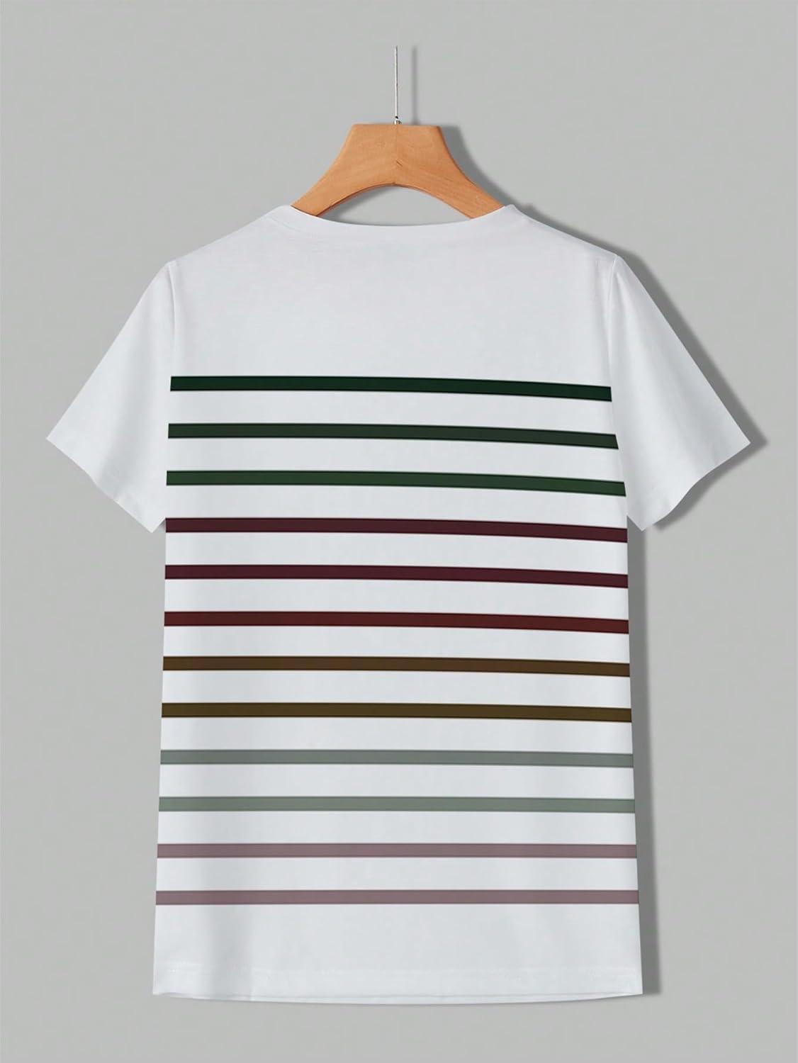 imageFloerns Womens Casual Striped Crew Neck Short Sleeve T Shirts Tee TopsWhite Cream Multi