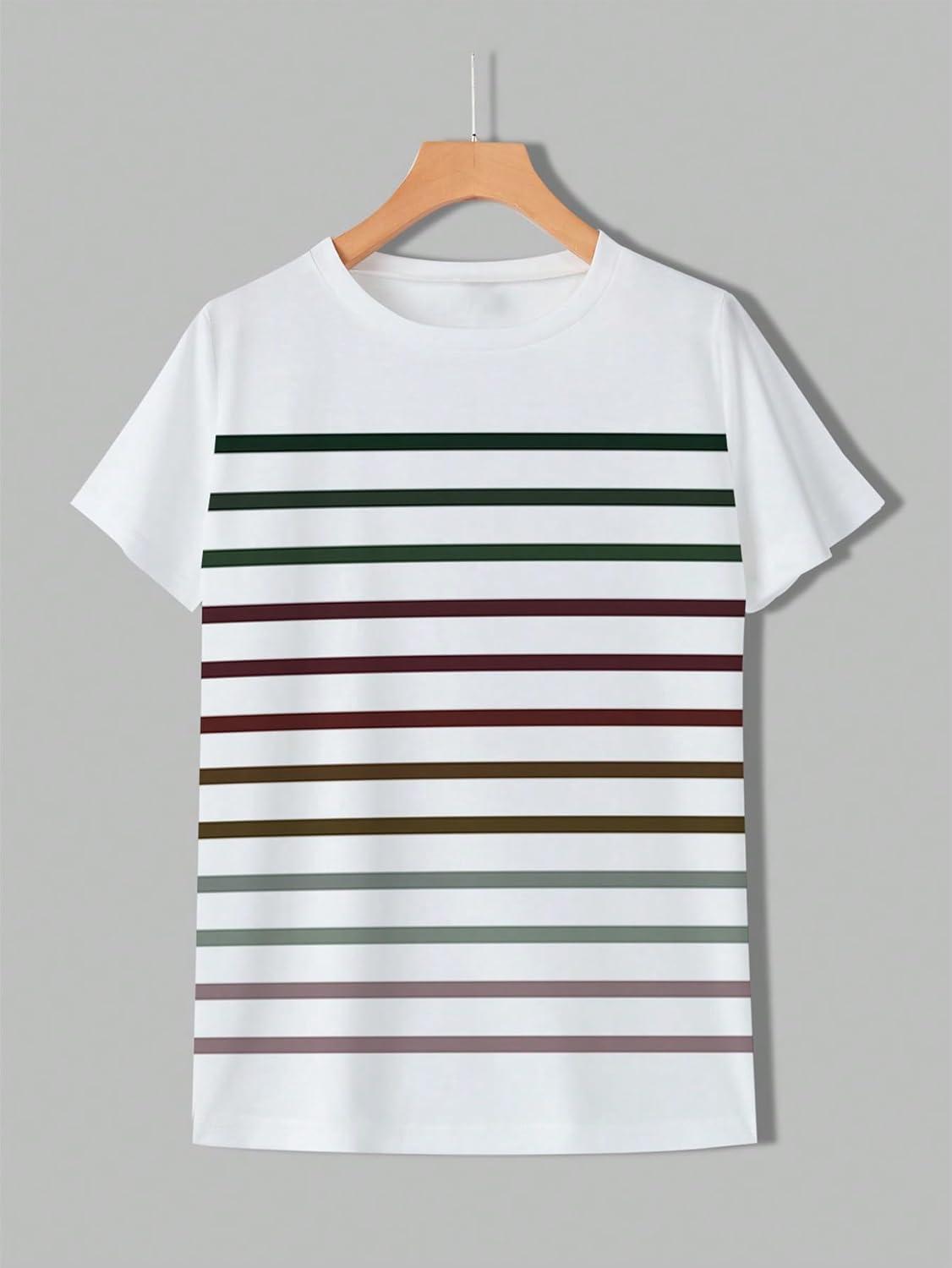 imageFloerns Womens Casual Striped Crew Neck Short Sleeve T Shirts Tee TopsWhite Cream Multi