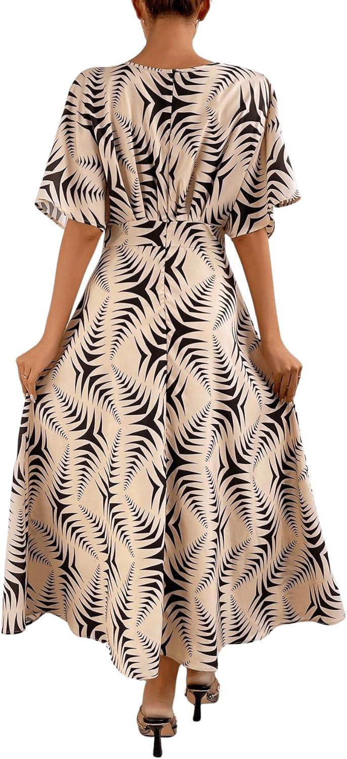 imageFloerns Womens V Neck Half Sleeve Ruched Cocktail Evening A Line Long DressApricot and Black
