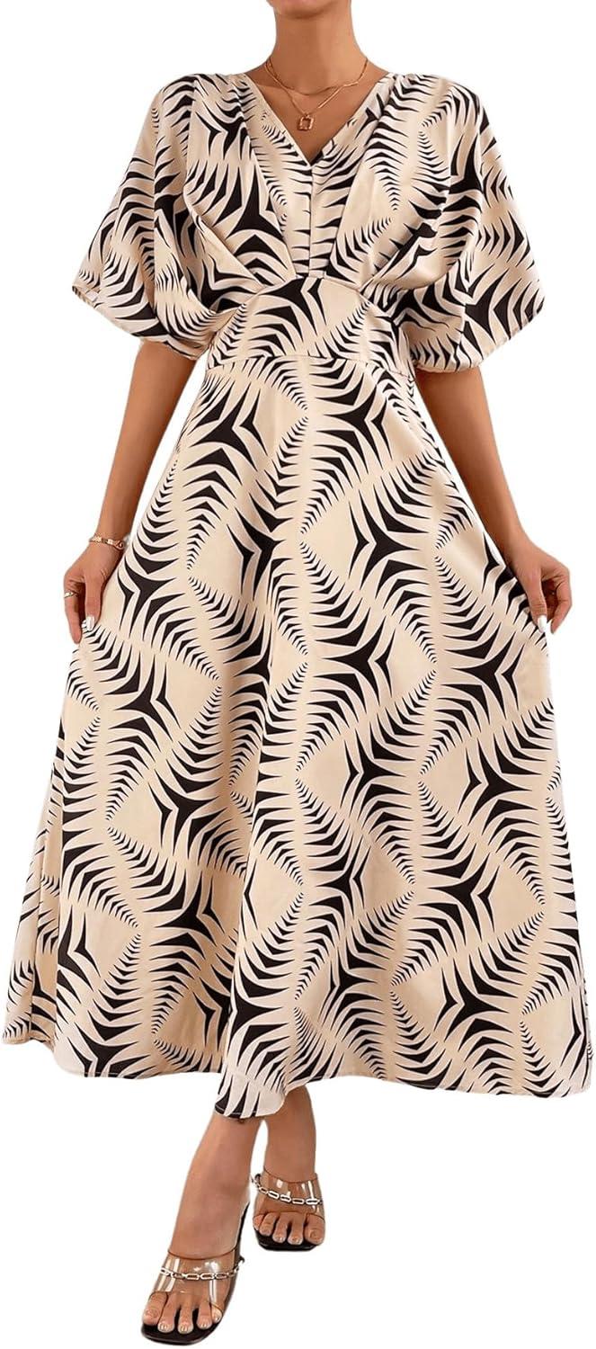imageFloerns Womens V Neck Half Sleeve Ruched Cocktail Evening A Line Long DressApricot and Black