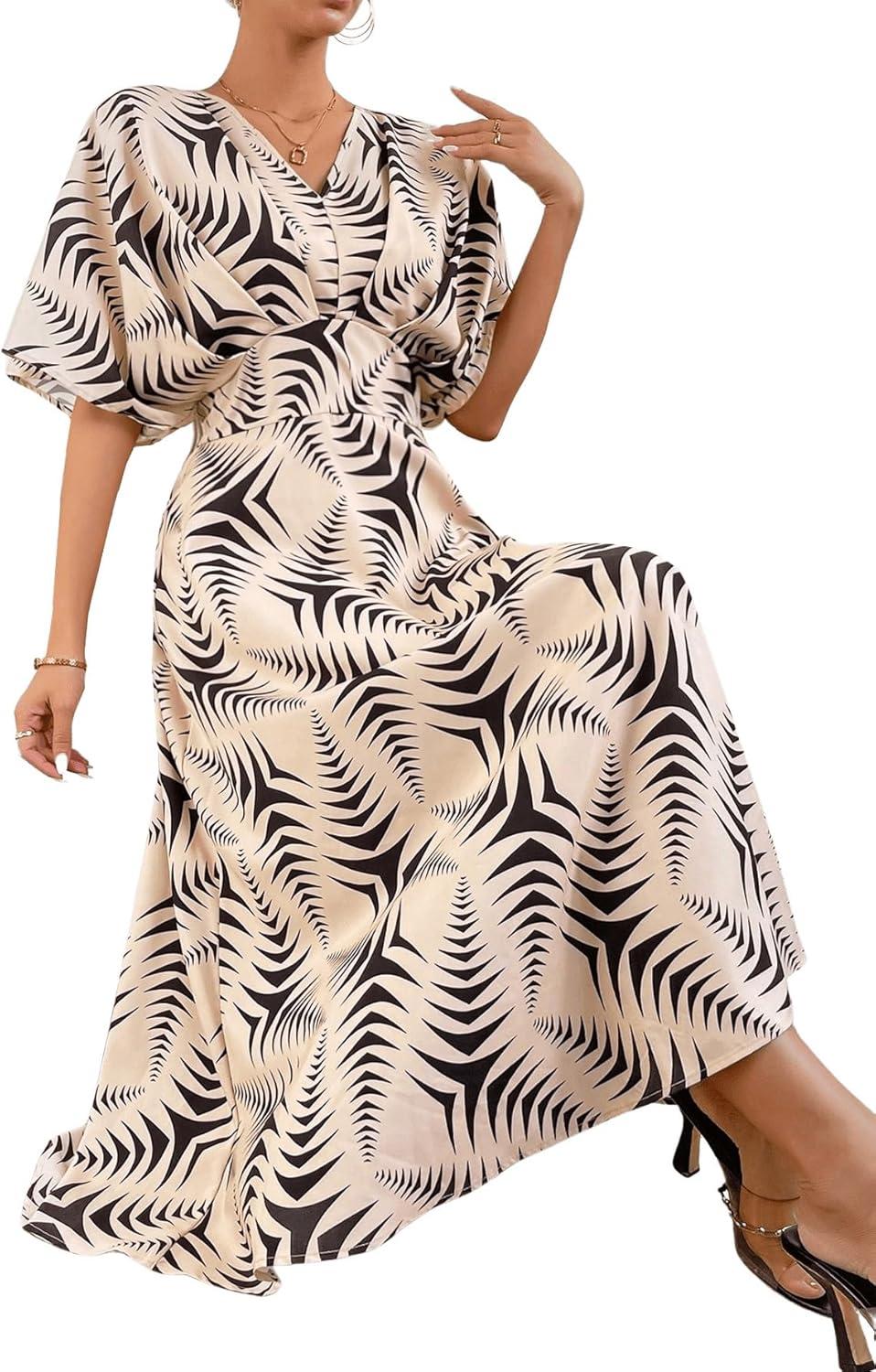 imageFloerns Womens V Neck Half Sleeve Ruched Cocktail Evening A Line Long DressApricot and Black