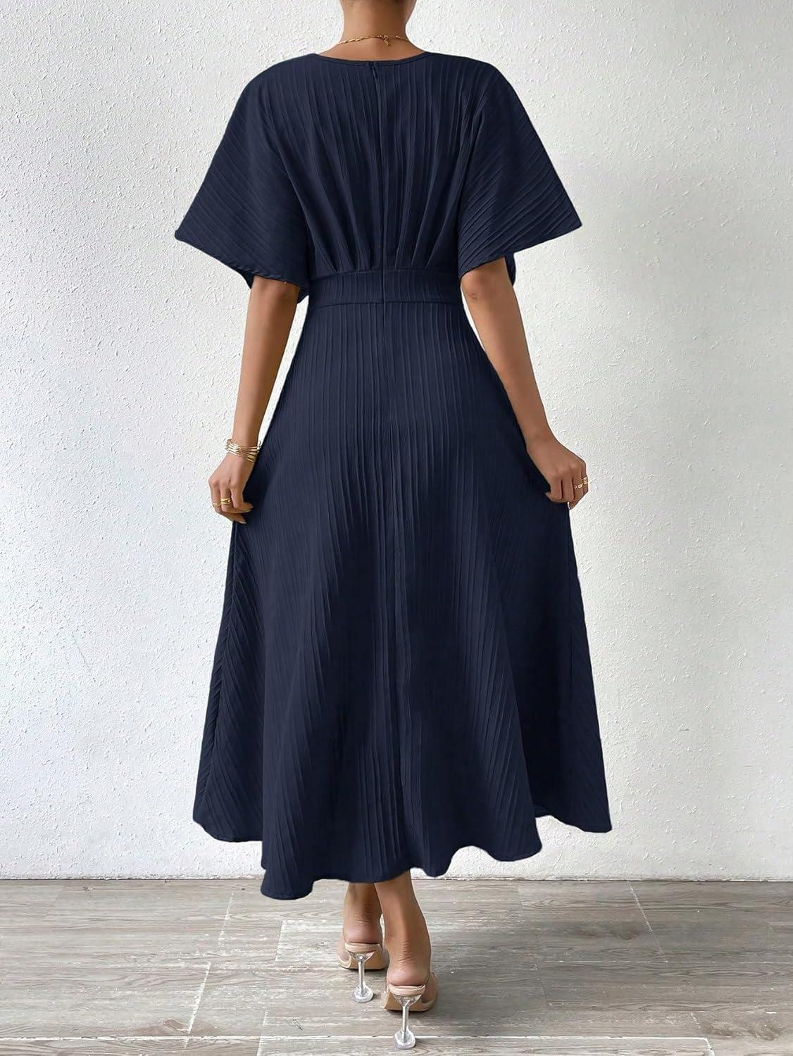 imageFloerns Womens V Neck Half Sleeve Ruched Cocktail Evening A Line Long DressDark Blue