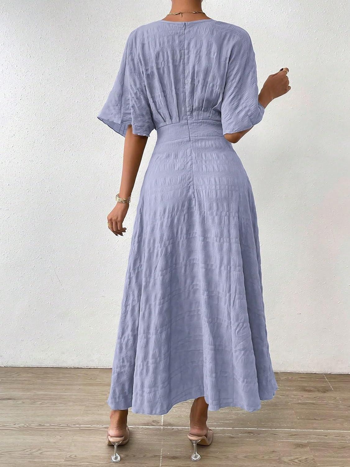imageFloerns Womens V Neck Half Sleeve Ruched Cocktail Evening A Line Long DressMauve Purple