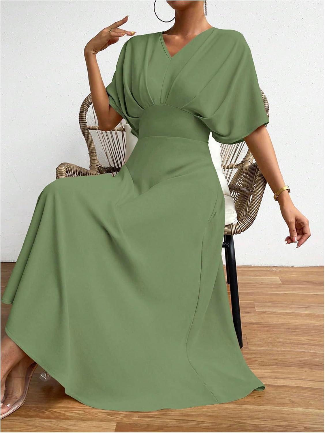imageFloerns Womens V Neck Half Sleeve Ruched Cocktail Evening A Line Long DressMint Green