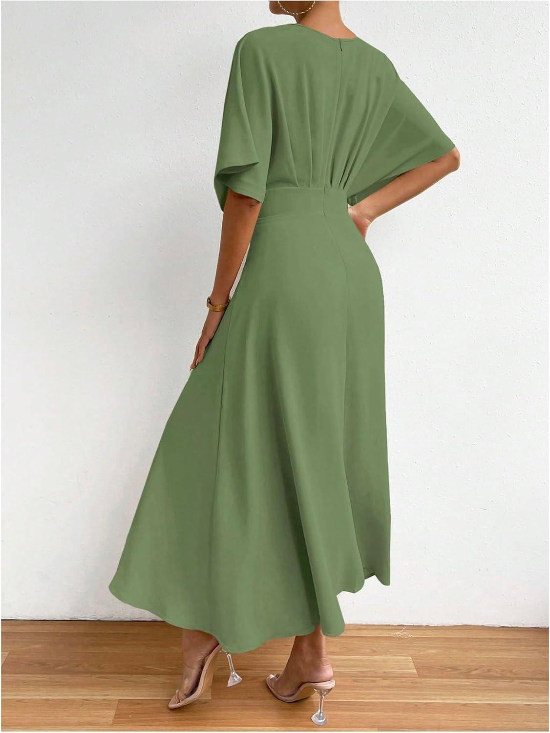 imageFloerns Womens V Neck Half Sleeve Ruched Cocktail Evening A Line Long DressMint Green