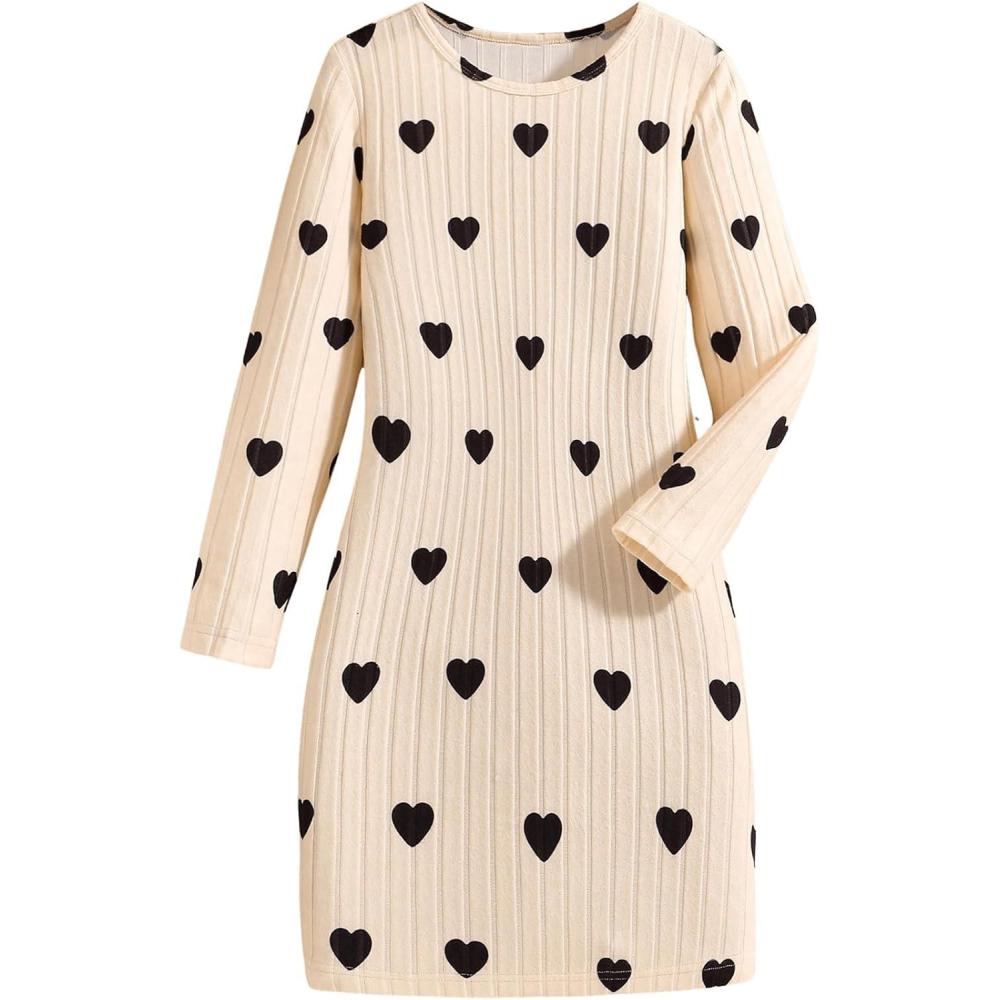 imageFloerns Girls Long Sleeve Mock Neck Rib Knit Fitted Pencil DressApricot Dots