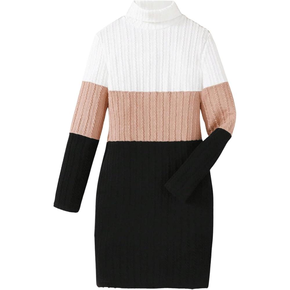 imageFloerns Girls Long Sleeve Mock Neck Rib Knit Fitted Pencil DressBlack Multi