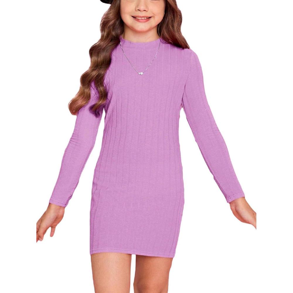 imageFloerns Girls Long Sleeve Mock Neck Rib Knit Fitted Pencil DressMauve Purple