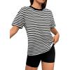 imageFloerns Womens Casual Striped Crew Neck Short Sleeve T Shirts Tee TopsBlack White Multi