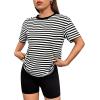 imageFloerns Womens Casual Striped Crew Neck Short Sleeve T Shirts Tee TopsBlack White Multi