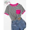 imageFloerns Womens Casual Striped Crew Neck Short Sleeve T Shirts Tee TopsBlack White Pink Multi