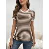 imageFloerns Womens Casual Striped Crew Neck Short Sleeve T Shirts Tee TopsBrown Khaki