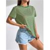 imageFloerns Womens Casual Striped Crew Neck Short Sleeve T Shirts Tee TopsGreen and Khaki