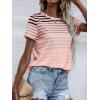 imageFloerns Womens Casual Striped Crew Neck Short Sleeve T Shirts Tee TopsLight Pink