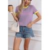 imageFloerns Womens Casual Striped Crew Neck Short Sleeve T Shirts Tee TopsPink Mint Yellow