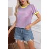 imageFloerns Womens Casual Striped Crew Neck Short Sleeve T Shirts Tee TopsPink Mint Yellow