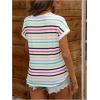 imageFloerns Womens Casual Striped Crew Neck Short Sleeve T Shirts Tee TopsPurple Multi