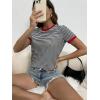 imageFloerns Womens Casual Striped Crew Neck Short Sleeve T Shirts Tee TopsWhite Black