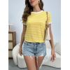 imageFloerns Womens Casual Striped Crew Neck Short Sleeve T Shirts Tee TopsYellow