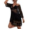 imageFloerns Womens Contrast Lace Plunging V Neck Bikini Cover Up Beach Dress Bathing SuitBlack