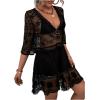 imageFloerns Womens Contrast Lace Plunging V Neck Bikini Cover Up Beach Dress Bathing SuitBlack