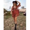imageFloerns Womens Contrast Lace Plunging V Neck Bikini Cover Up Beach Dress Bathing SuitBurnt Orange