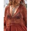 imageFloerns Womens Contrast Lace Plunging V Neck Bikini Cover Up Beach Dress Bathing SuitBurnt Orange
