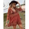 imageFloerns Womens Contrast Lace Plunging V Neck Bikini Cover Up Beach Dress Bathing SuitBurnt Orange