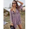 imageFloerns Womens Contrast Lace Plunging V Neck Bikini Cover Up Beach Dress Bathing SuitPurple