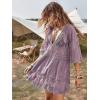 imageFloerns Womens Contrast Lace Plunging V Neck Bikini Cover Up Beach Dress Bathing SuitPurple