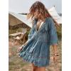 imageFloerns Womens Contrast Lace Plunging V Neck Bikini Cover Up Beach Dress Bathing SuitSky Blue