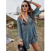 imageFloerns Womens Contrast Lace Plunging V Neck Bikini Cover Up Beach Dress Bathing SuitSky Blue