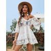 imageFloerns Womens Contrast Lace Plunging V Neck Bikini Cover Up Beach Dress Bathing SuitSnow White