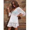 imageFloerns Womens Contrast Lace Plunging V Neck Bikini Cover Up Beach Dress Bathing SuitWhite
