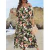 imageFloerns Womens Plus Size Boho Tropical Print Off Shoulder Belted Slit Long Dress