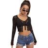 imageFloerns Womens Sheer Mesh Long Sleeve Open Front Self Tie Crop Top without BraBlack
