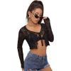 imageFloerns Womens Sheer Mesh Long Sleeve Open Front Self Tie Crop Top without BraBlack