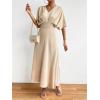 imageFloerns Womens V Neck Half Sleeve Ruched Cocktail Evening A Line Long DressApricot