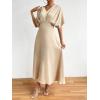 imageFloerns Womens V Neck Half Sleeve Ruched Cocktail Evening A Line Long DressApricot