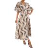 imageFloerns Womens V Neck Half Sleeve Ruched Cocktail Evening A Line Long DressApricot and Black