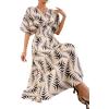 imageFloerns Womens V Neck Half Sleeve Ruched Cocktail Evening A Line Long DressApricot and Black