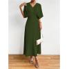 imageFloerns Womens V Neck Half Sleeve Ruched Cocktail Evening A Line Long DressArmy Green
