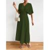 imageFloerns Womens V Neck Half Sleeve Ruched Cocktail Evening A Line Long DressArmy Green