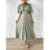 imageFloerns Womens V Neck Half Sleeve Ruched Cocktail Evening A Line Long DressBean Green