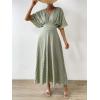 imageFloerns Womens V Neck Half Sleeve Ruched Cocktail Evening A Line Long DressBean Green