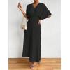 imageFloerns Womens V Neck Half Sleeve Ruched Cocktail Evening A Line Long DressBlack