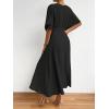 imageFloerns Womens V Neck Half Sleeve Ruched Cocktail Evening A Line Long DressBlack