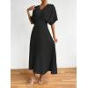 imageFloerns Womens V Neck Half Sleeve Ruched Cocktail Evening A Line Long DressBlack