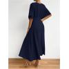 imageFloerns Womens V Neck Half Sleeve Ruched Cocktail Evening A Line Long DressBlue Ink